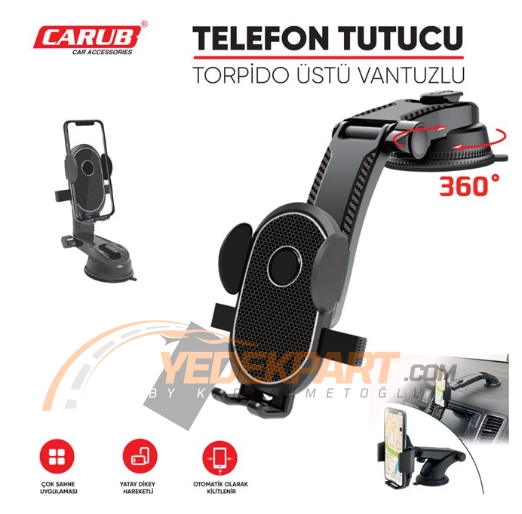 CARUB TELEFON TUTUCU AYARLI CARBON TORPİDO ÜSTÜ VANTUZLU